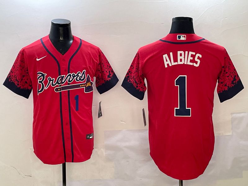 Men Atlanta Braves #1 Albies Red Fashion Game 2025 Nike MLB Jersey style 4